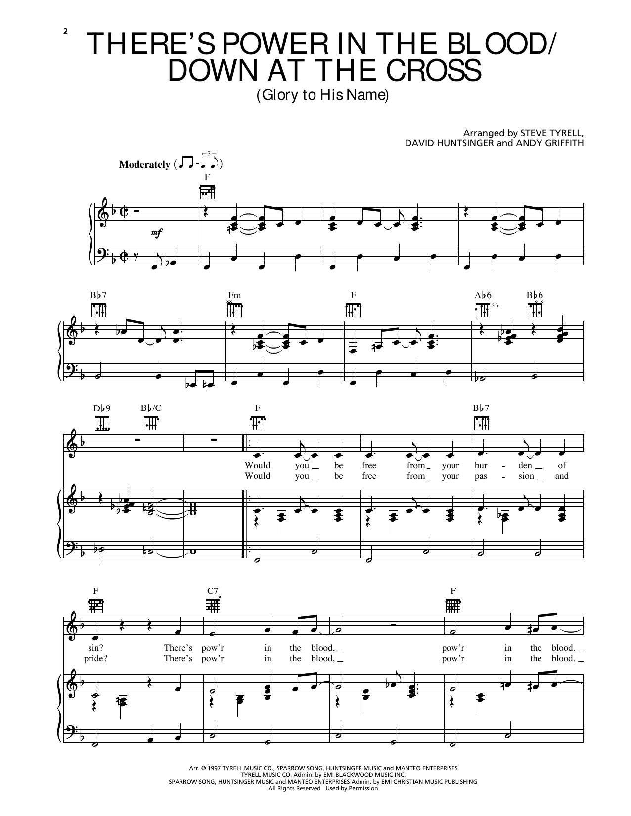 Andy Griffith There's Power In The Blood/Down At The Cross (Glory To His Name) sheet music notes and chords arranged for Piano, Vocal & Guitar Chords (Right-Hand Melody)