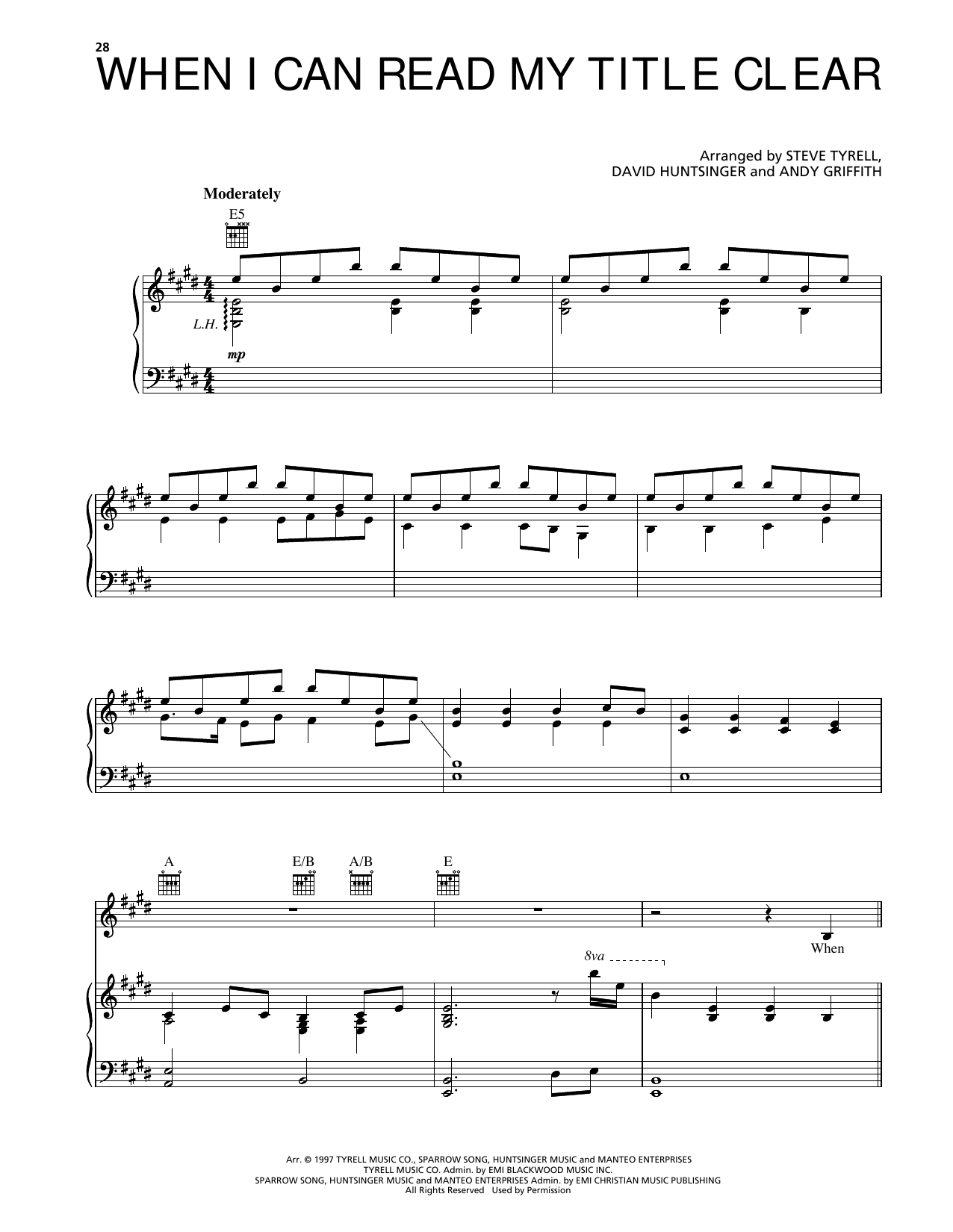 Andy Griffith When I Can Read My Title Clear sheet music notes and chords arranged for Piano, Vocal & Guitar Chords (Right-Hand Melody)
