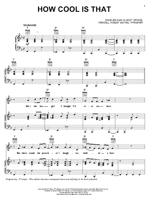 Andy Griggs How Cool Is That sheet music notes and chords arranged for Piano, Vocal & Guitar Chords (Right-Hand Melody)