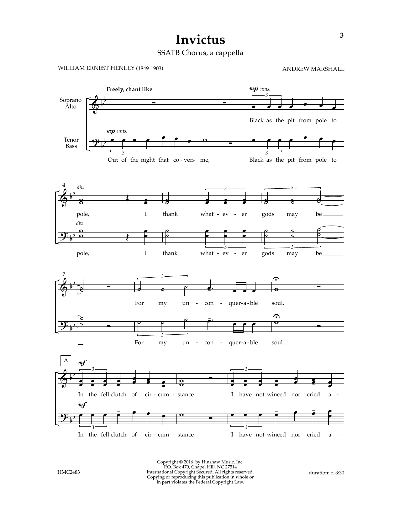 Andy Marshall Invictus sheet music notes and chords arranged for SSATB Choir