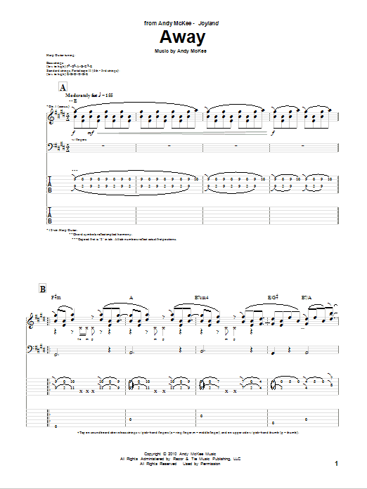 Andy McKee Away sheet music notes and chords arranged for Guitar Tab