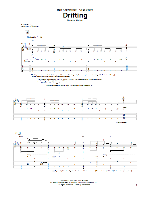 Andy McKee Drifting sheet music notes and chords arranged for Guitar Tab