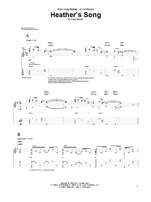 Andy McKee Heather's Song sheet music notes and chords arranged for Guitar Tab