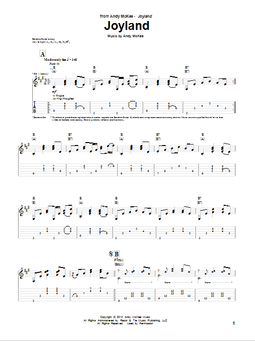 Andy McKee Joyland sheet music notes and chords arranged for Guitar Tab