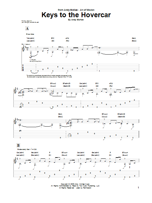 Andy McKee Keys To The Hovercar sheet music notes and chords arranged for Guitar Tab