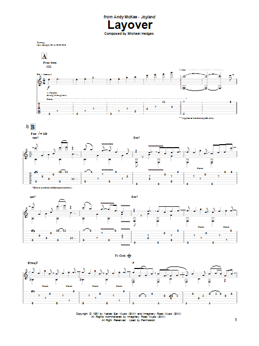 Andy McKee Layover sheet music notes and chords arranged for Guitar Tab