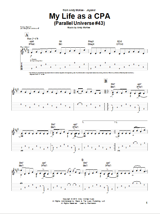 Andy McKee My Life As A CPA (Parallel Universe #43) sheet music notes and chords arranged for Guitar Tab