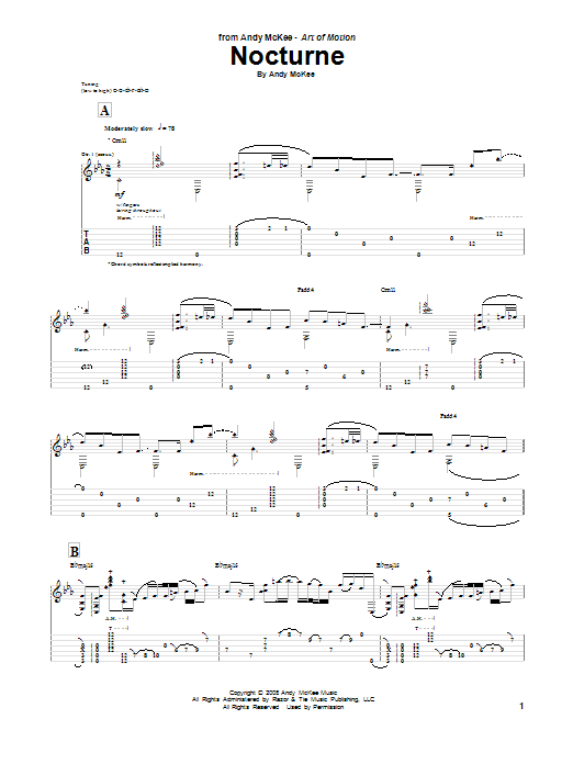 Andy McKee Nocturne sheet music notes and chords arranged for Guitar Tab