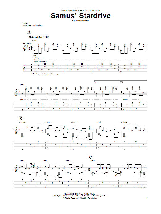 Andy McKee Samus' Stardrive sheet music notes and chords arranged for Guitar Tab