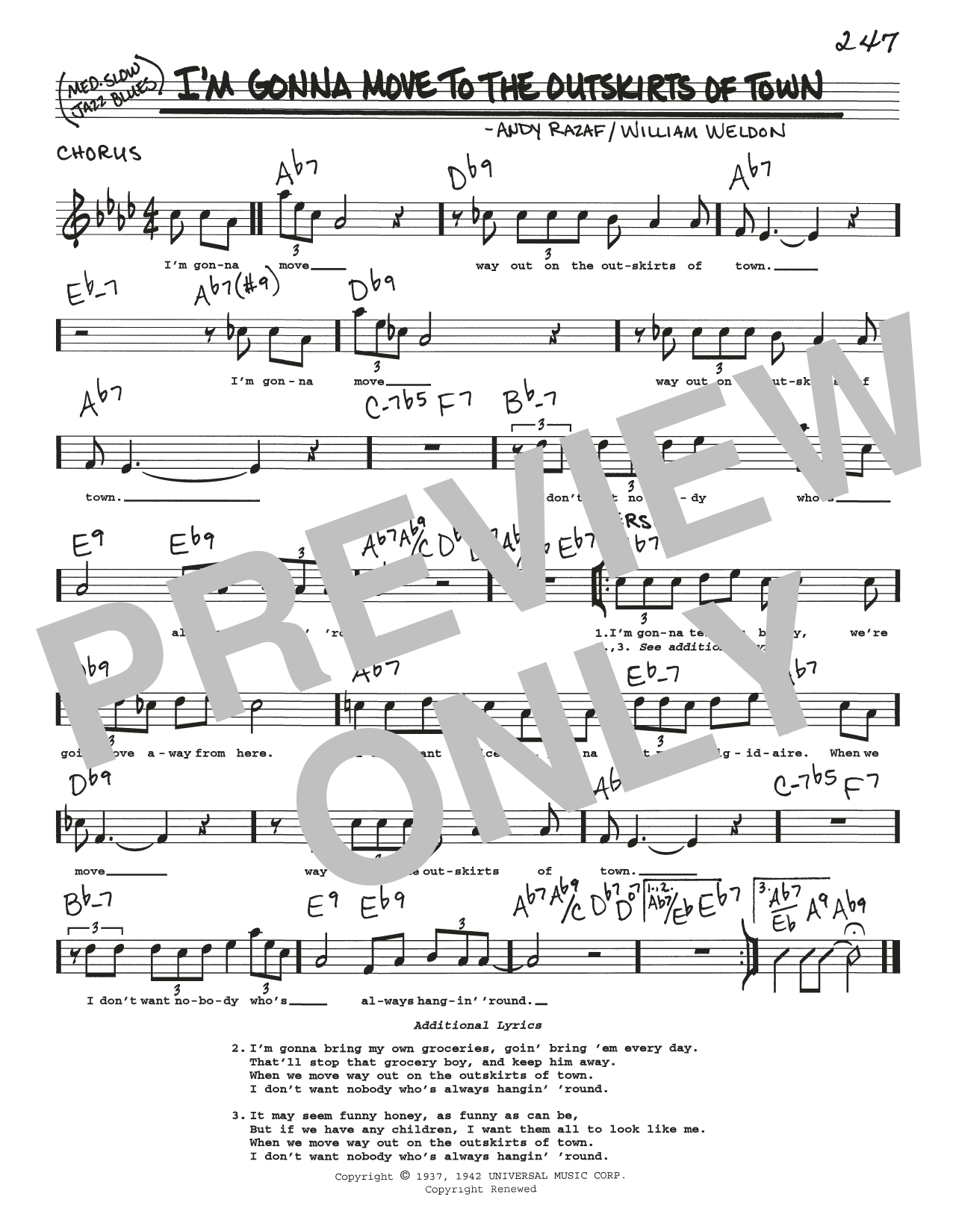 Andy Razaf I'm Gonna Move To The Outskirts Of Town sheet music notes and chords arranged for Real Book – Melody, Lyrics & Chords