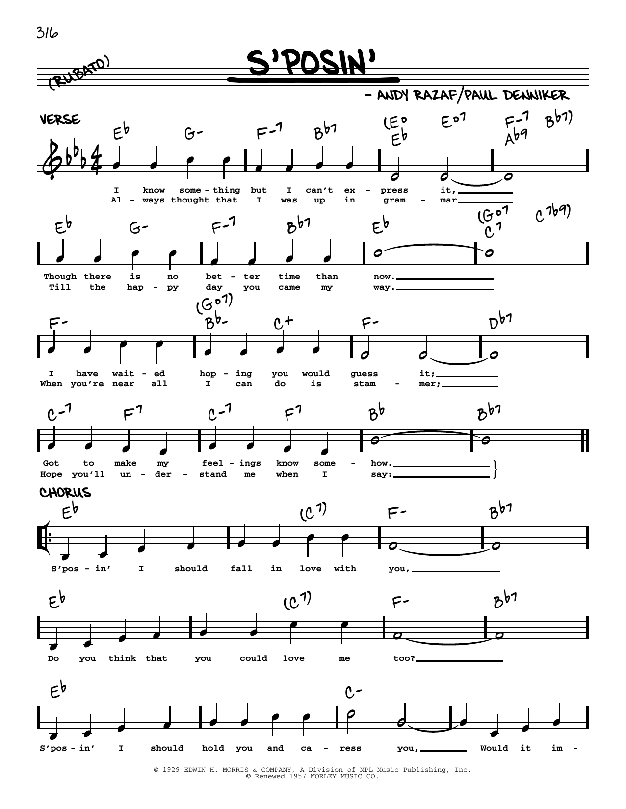 Andy Razaf S'posin' (arr. Robert Rawlins) sheet music notes and chords arranged for Real Book – Melody, Lyrics & Chords