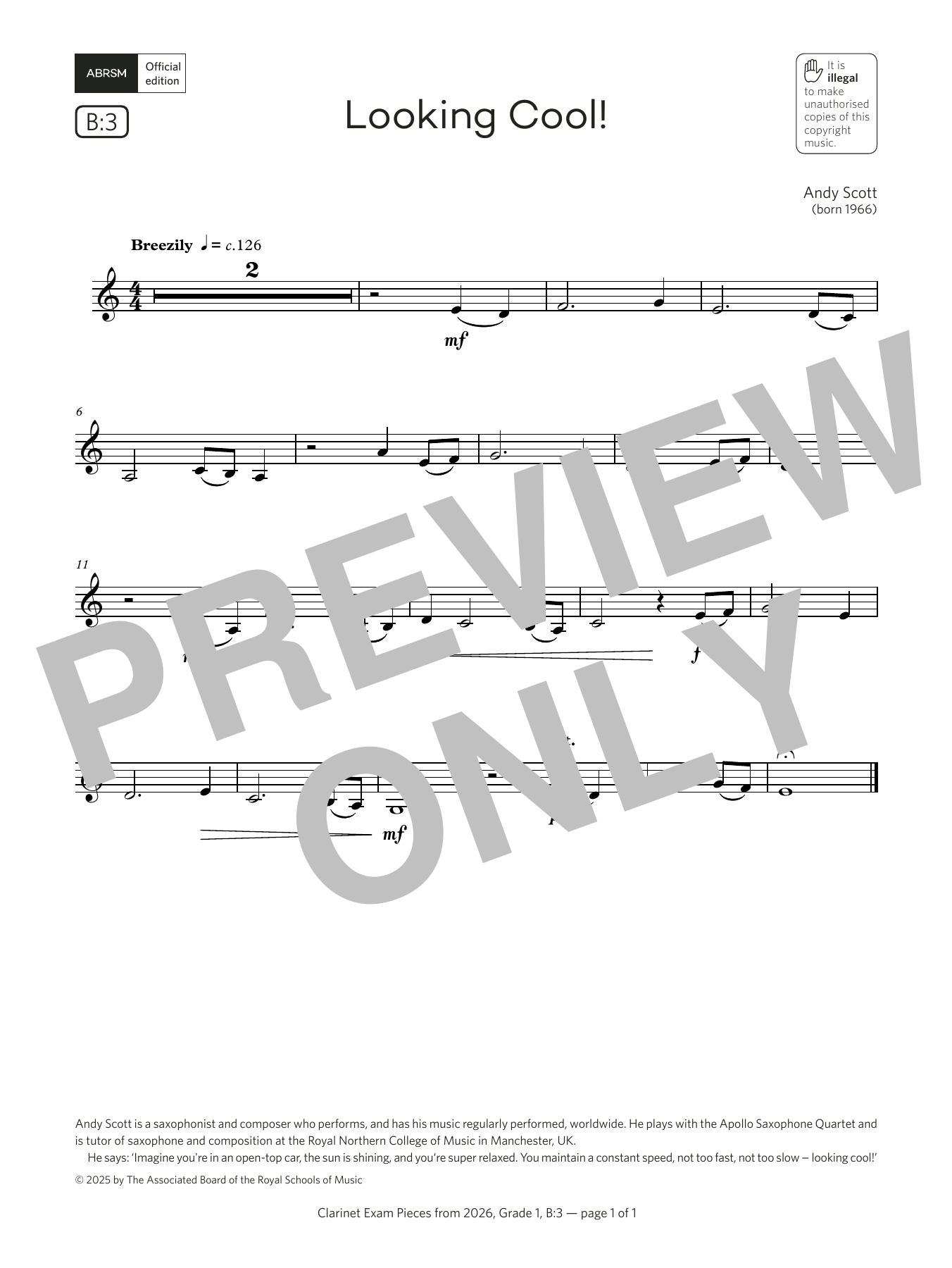 Andy Scott Looking Cool! (Grade 1, list B3, from the ABRSM Clarinet Syllabus from 2026) sheet music notes and chords arranged for Clarinet Solo