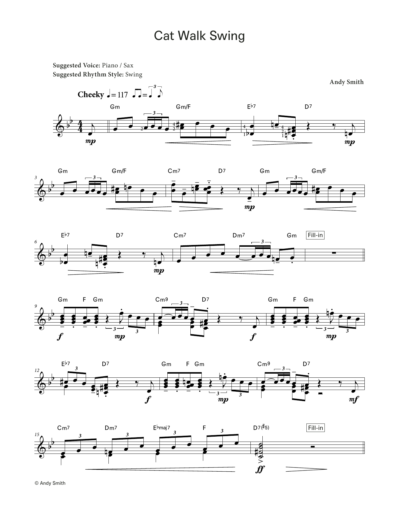 Andy Smith Cat Walk Swing (LCME Electronic Keyboard Grade 8 List C) sheet music notes and chords arranged for Piano Solo