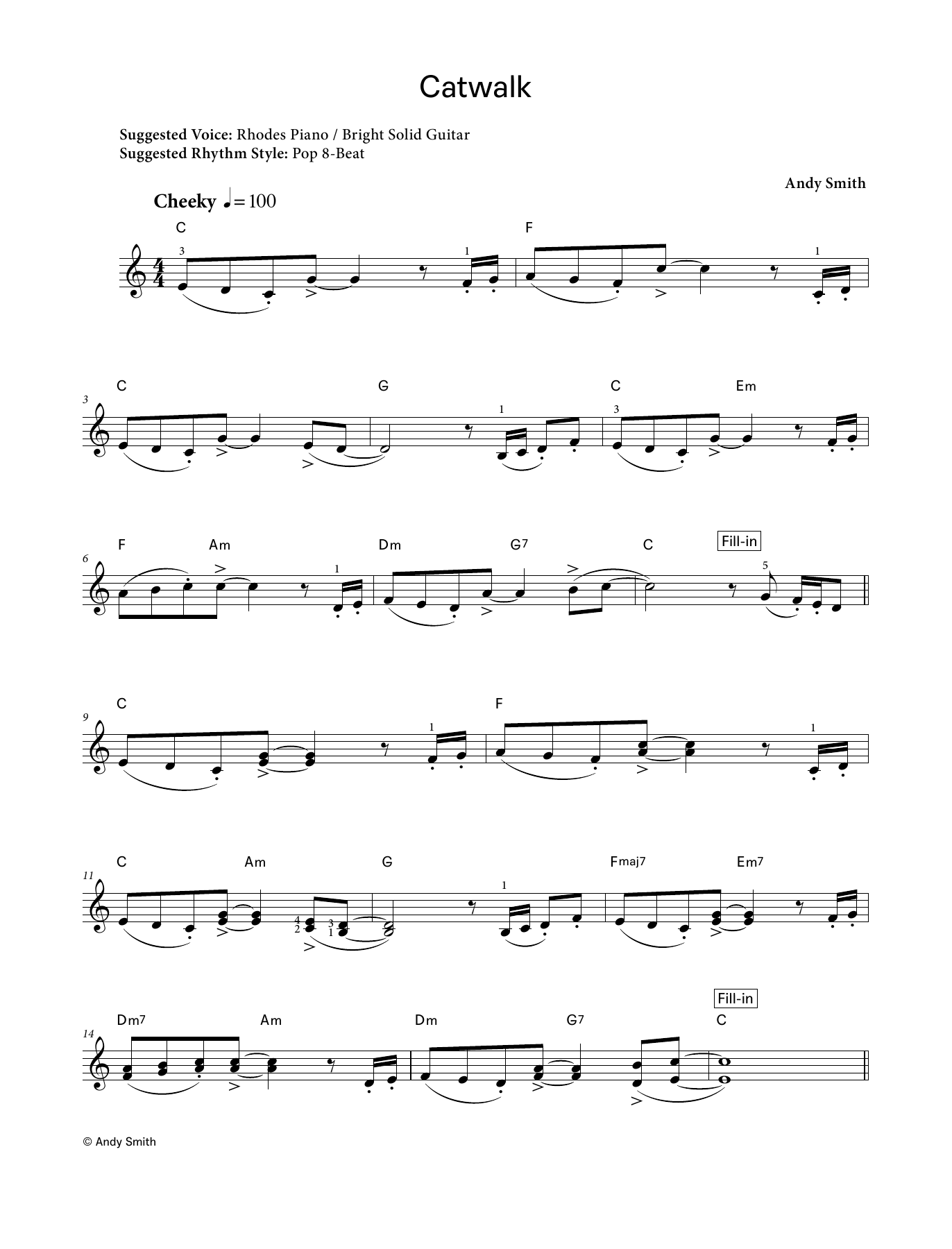 Andy Smith Catwalk (LCME Electronic Keyboard Grade 3 List B) sheet music notes and chords arranged for Piano Solo