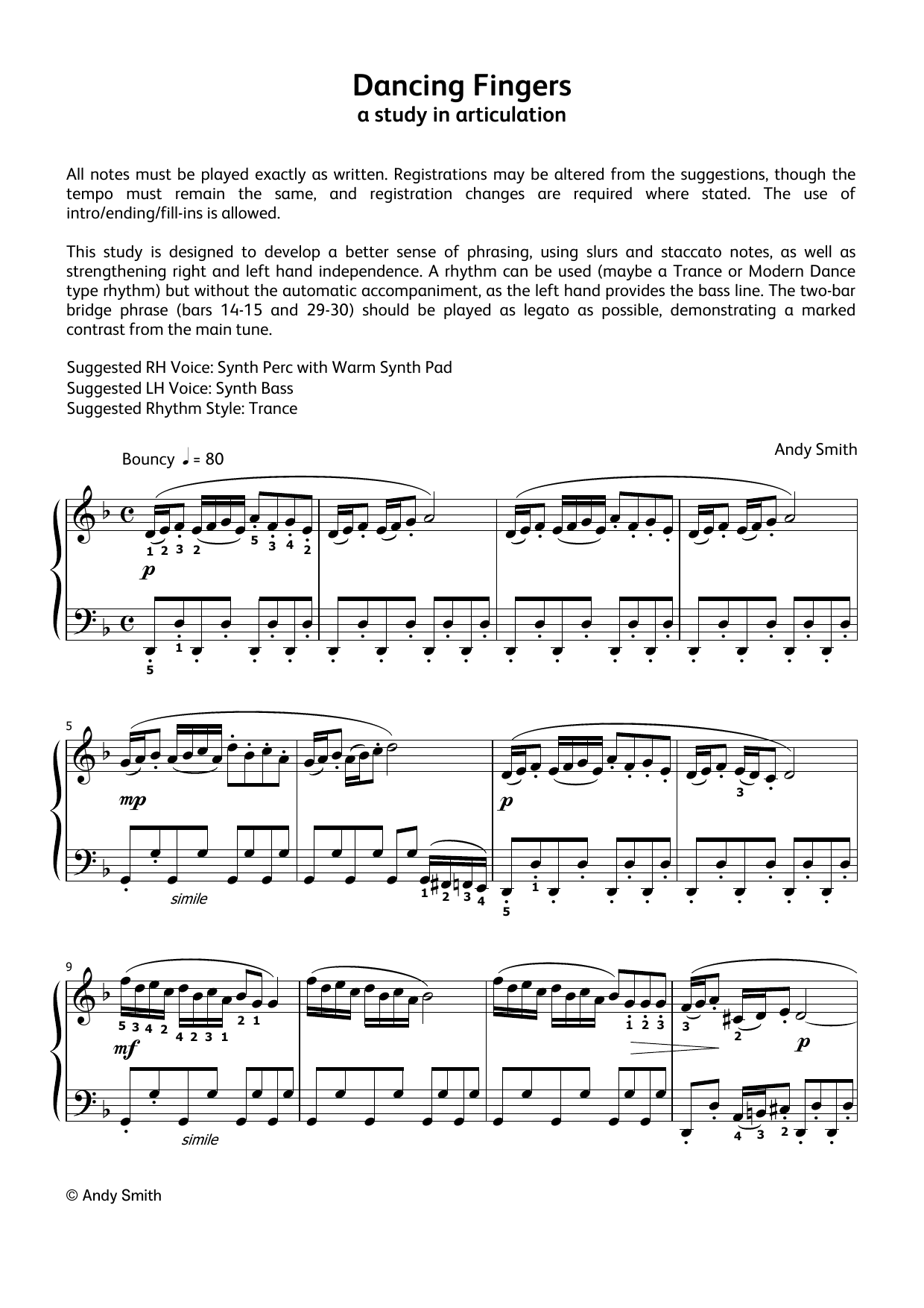 Andy Smith Dancing Fingers (LCME Electronic Keyboard Grade 3 List A) sheet music notes and chords arranged for Piano Solo