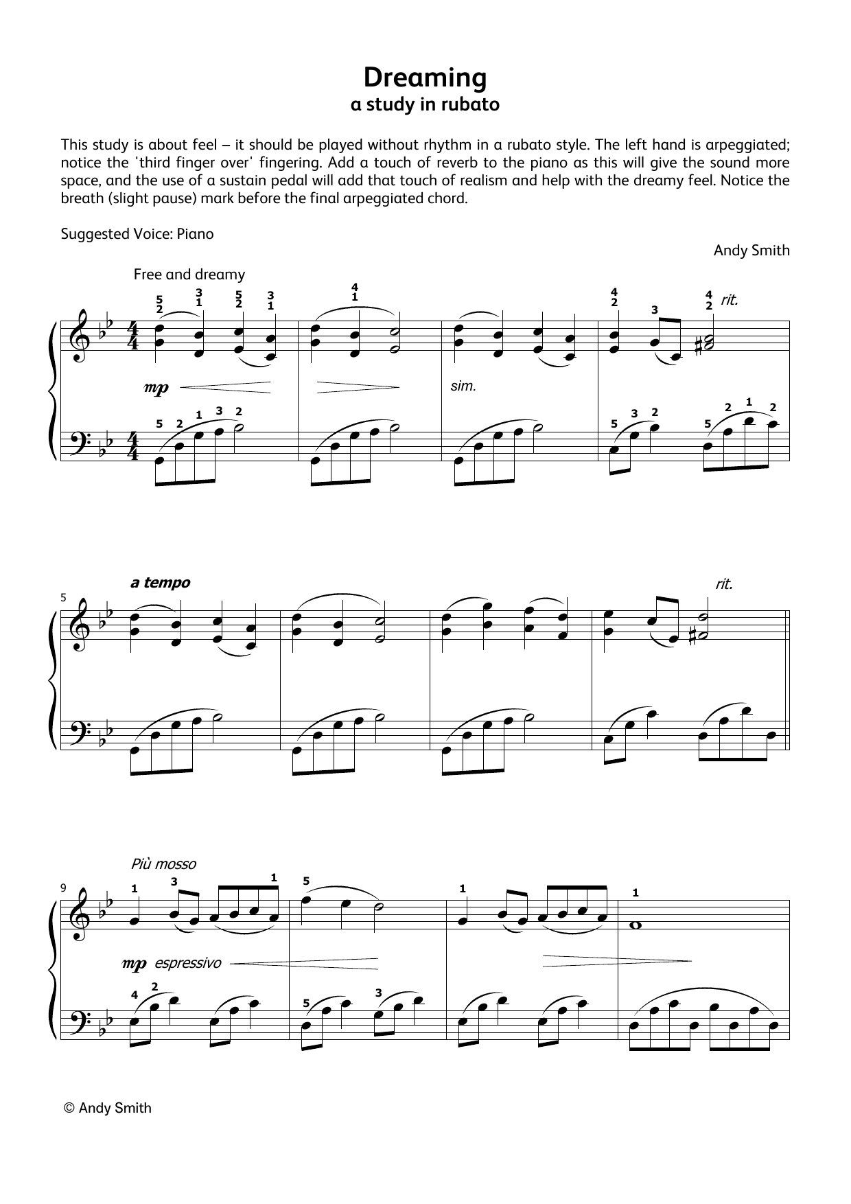 Andy Smith Dreaming (LCME Electronic Keyboard Grade 4 List A) sheet music notes and chords arranged for Piano Solo