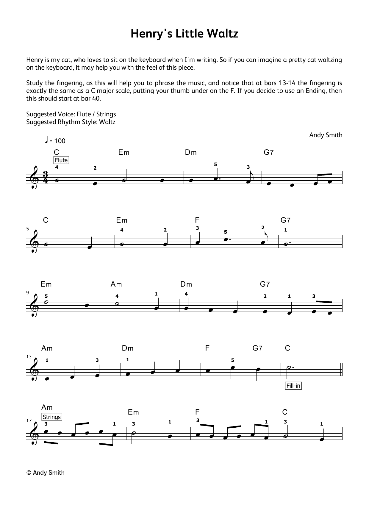 Andy Smith Henry's Little Waltz (LCME Electronic Keyboard Grade 1 List B & C) sheet music notes and chords arranged for Piano Solo
