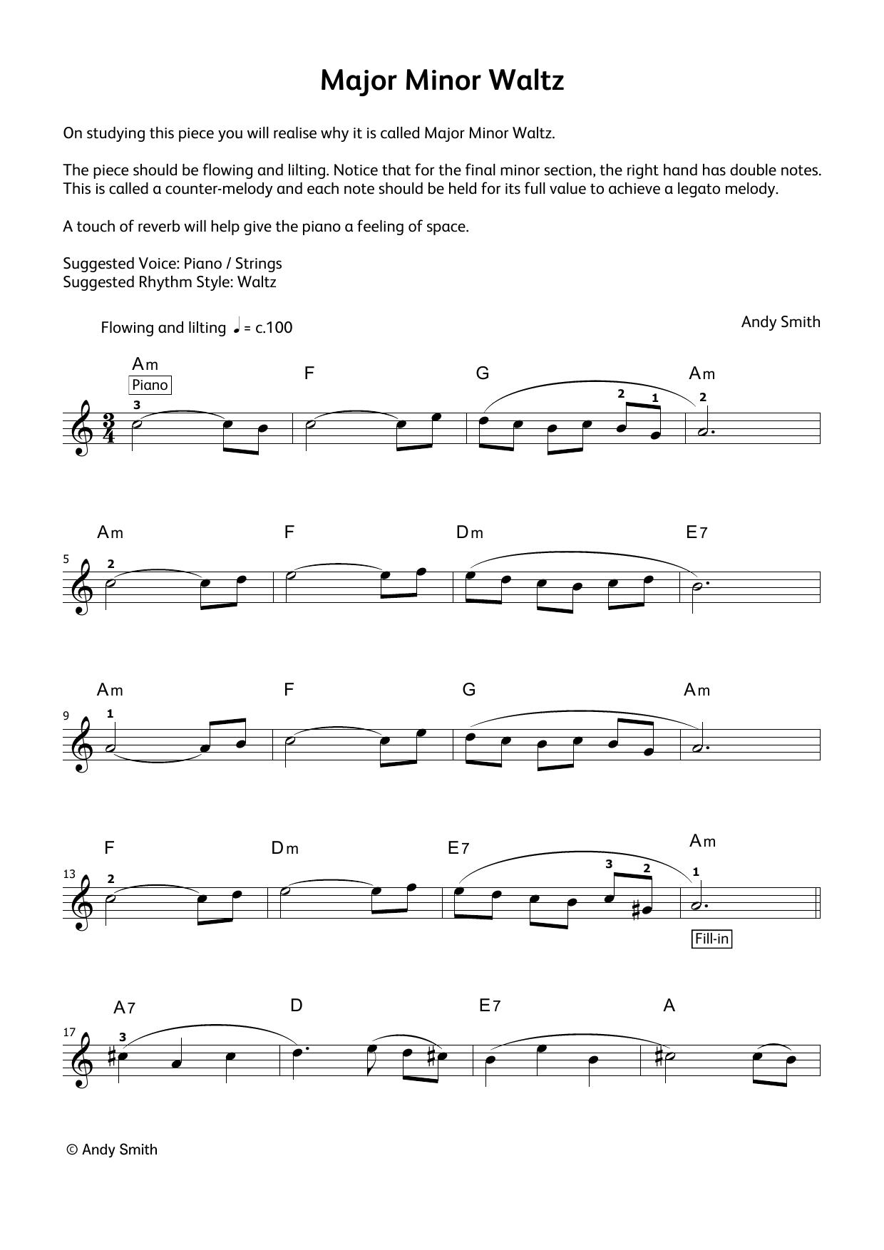 Andy Smith Major Minor Waltz (LCME Electronic Keyboard Grade 2 List B & C) sheet music notes and chords arranged for Piano Solo