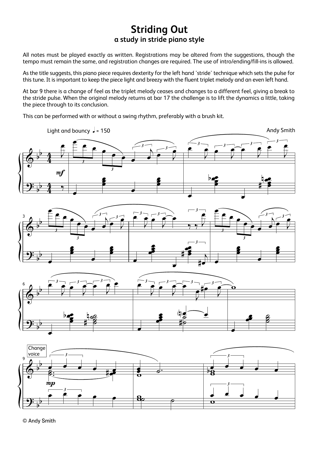 Andy Smith Striding Out (LCME Electronic Keyboard Grade 8 List A) sheet music notes and chords arranged for Piano Solo