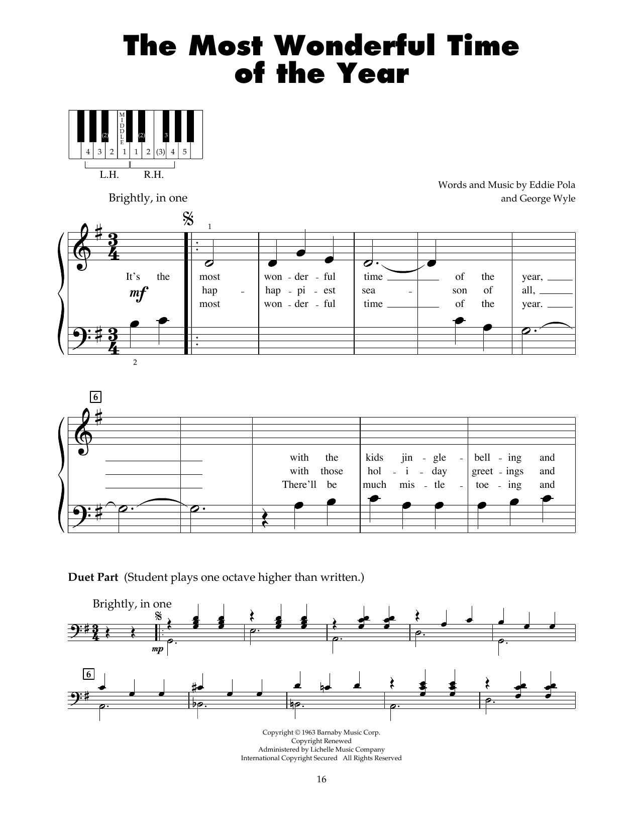 Andy Wiliams The Most Wonderful Time Of The Year sheet music notes and chords arranged for 5-Finger Piano
