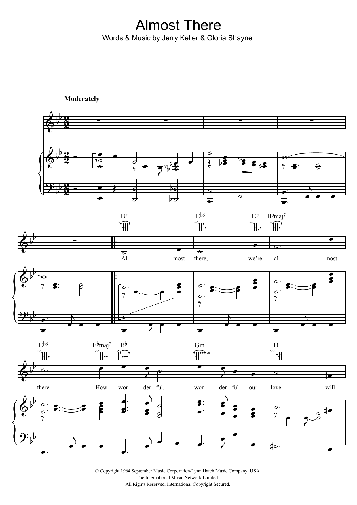 Andy Williams Almost There sheet music notes and chords arranged for Piano, Vocal & Guitar Chords