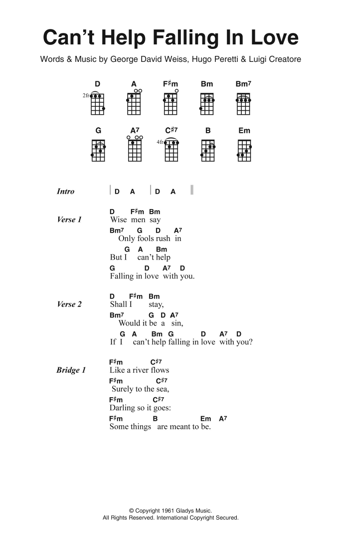 Andy Williams Can't Help Falling In Love sheet music notes and chords arranged for Ukulele Chords/Lyrics
