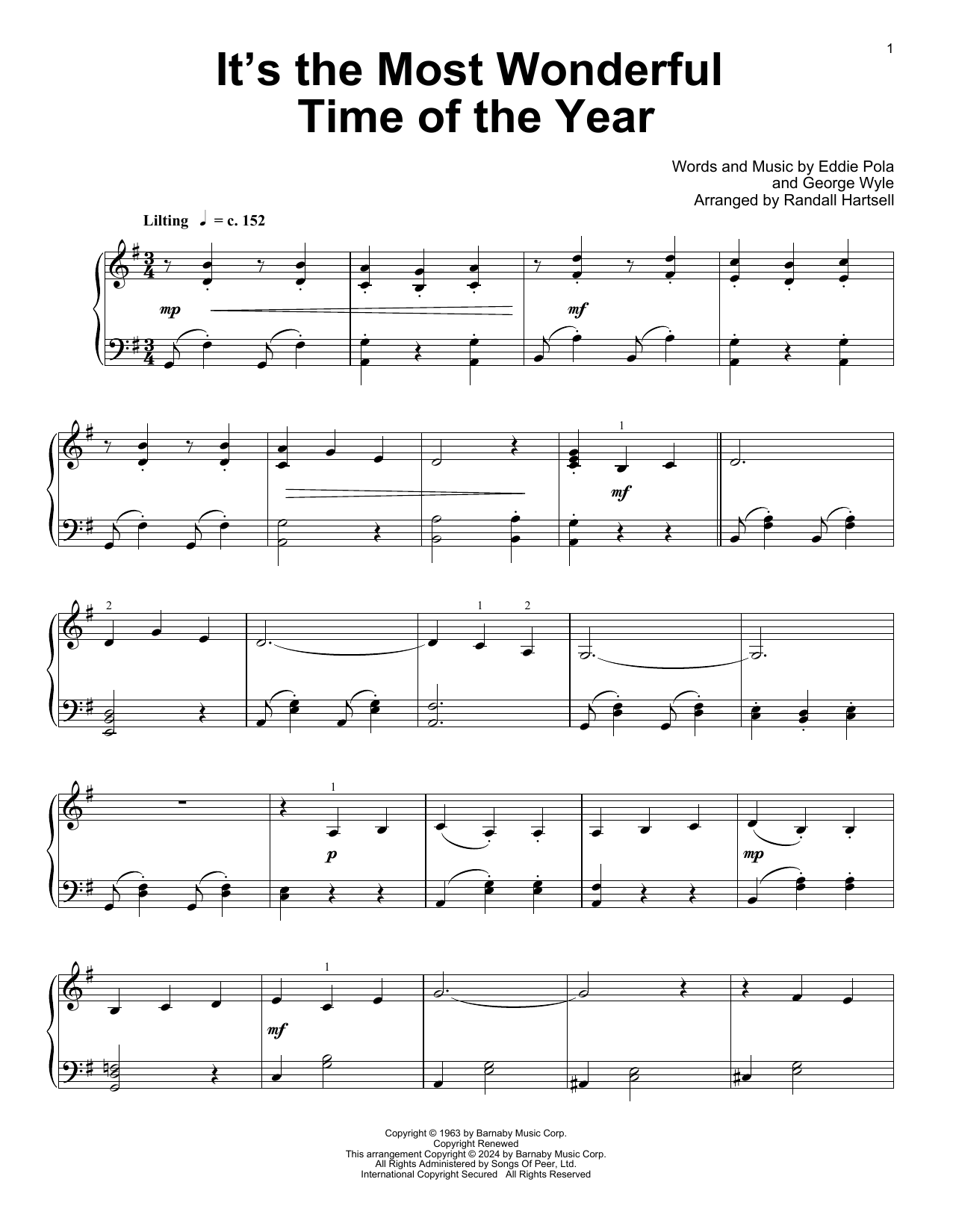 Andy Williams It's The Most Wonderful Time Of The Year (arr. Randall Hartsell) sheet music notes and chords arranged for Educational Piano