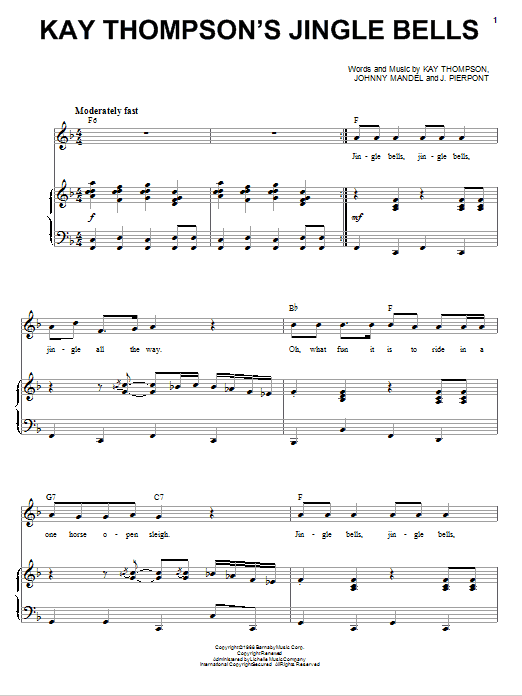 Andy Williams Kay Thompson's Jingle Bells sheet music notes and chords arranged for Piano & Vocal