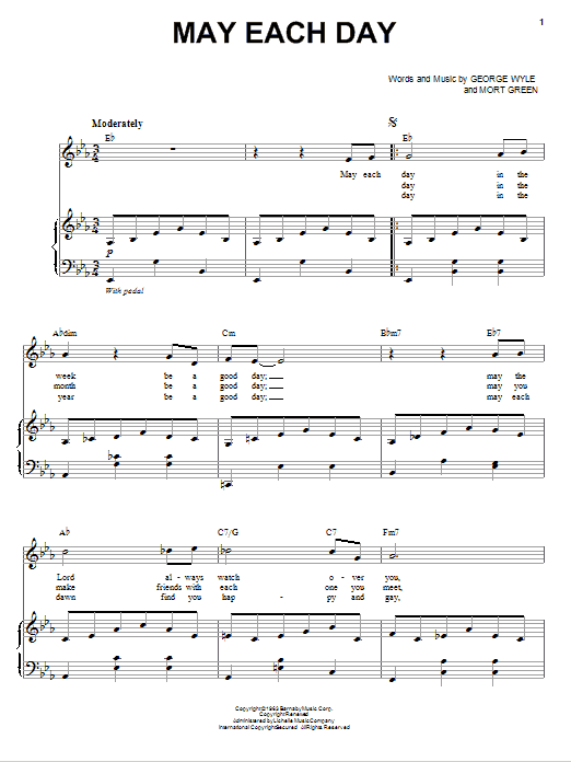 Andy Williams May Each Day sheet music notes and chords arranged for Piano & Vocal