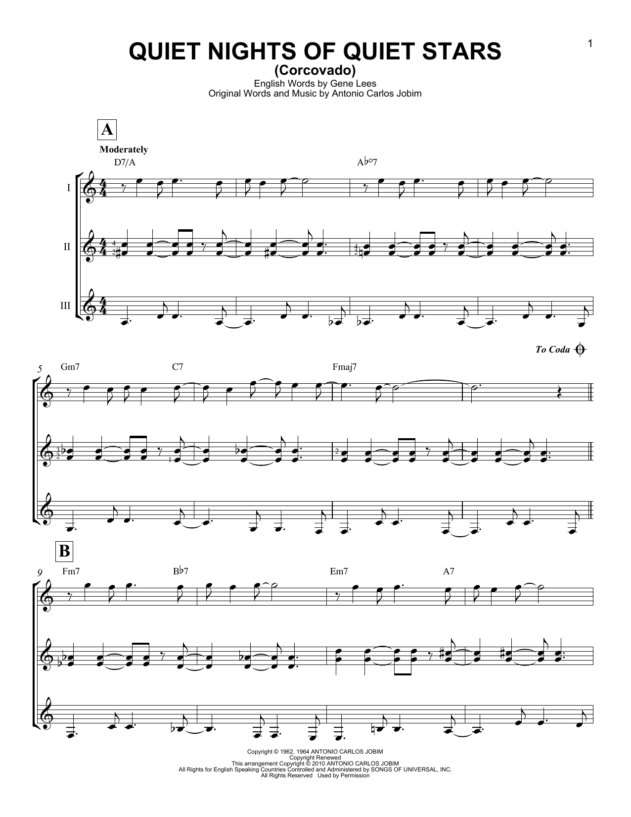 Andy Williams Quiet Nights Of Quiet Stars (Corcovado) sheet music notes and chords arranged for Tenor Sax Solo