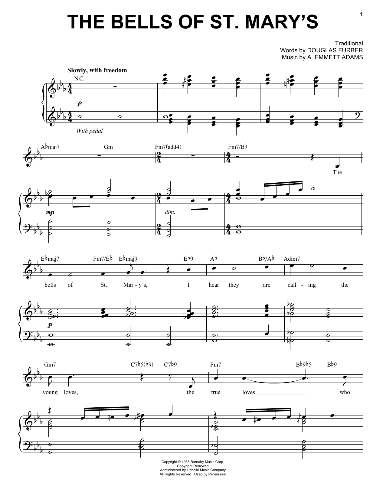 Andy Williams The Bells Of St. Mary's sheet music notes and chords arranged for Piano & Vocal