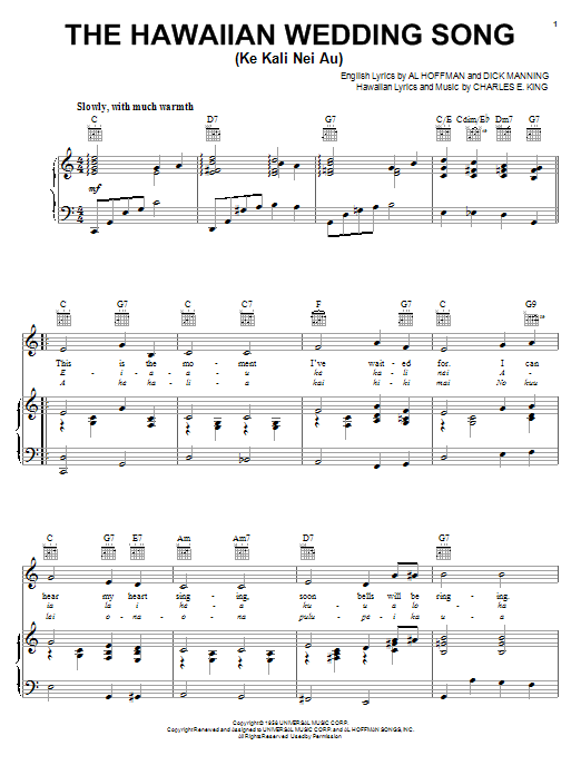 Andy Williams The Hawaiian Wedding Song (Ke Kali Nei Au) sheet music notes and chords arranged for Ukulele Ensemble