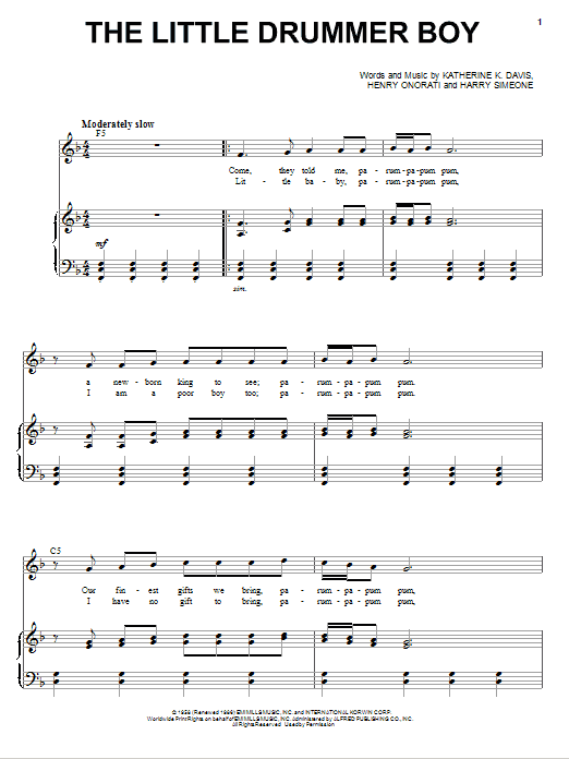Andy Williams The Little Drummer Boy sheet music notes and chords arranged for Piano & Vocal