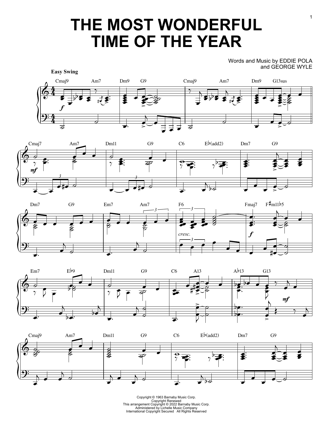 Andy Williams The Most Wonderful Time Of The Year [Jazz version] (arr. Brent Edstrom) sheet music notes and chords arranged for Piano Solo
