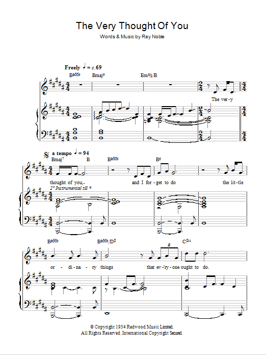 Andy Williams The Very Thought Of You sheet music notes and chords arranged for Piano, Vocal & Guitar Chords
