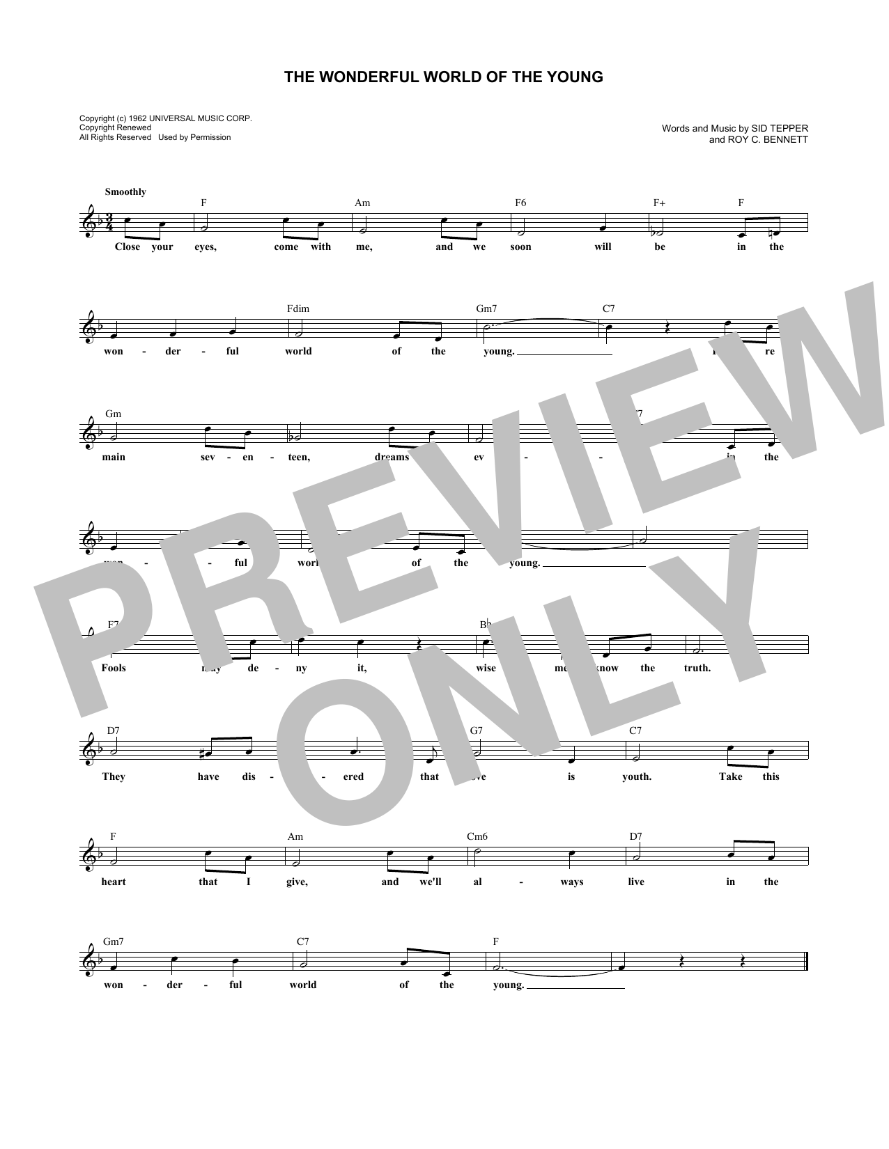 Andy Williams The Wonderful World Of The Young sheet music notes and chords arranged for Lead Sheet / Fake Book