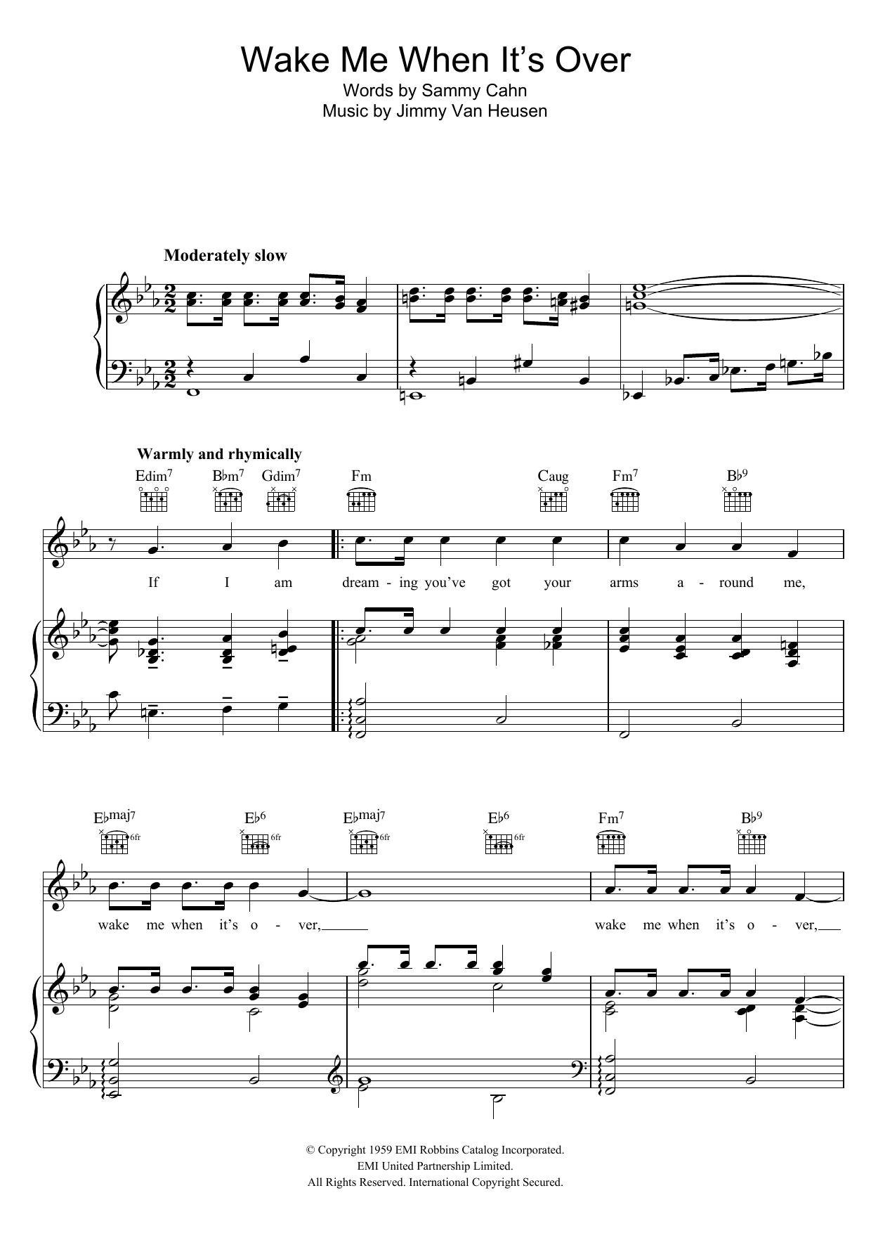 Andy Williams Wake Me When It's Over sheet music notes and chords arranged for Piano, Vocal & Guitar Chords