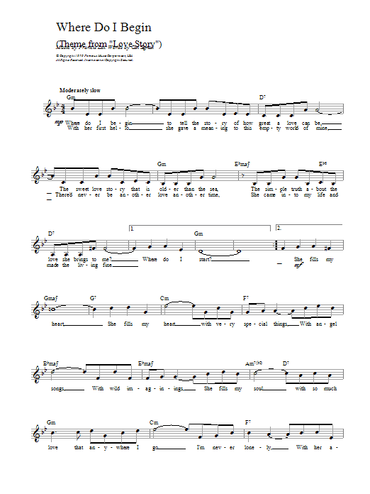 Andy Williams Where Do I Begin sheet music notes and chords arranged for Piano Chords/Lyrics