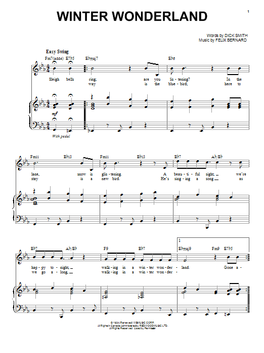 Andy Williams Winter Wonderland sheet music notes and chords arranged for Piano & Vocal