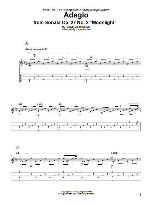 Angel Romero Adagio sheet music notes and chords arranged for Solo Guitar