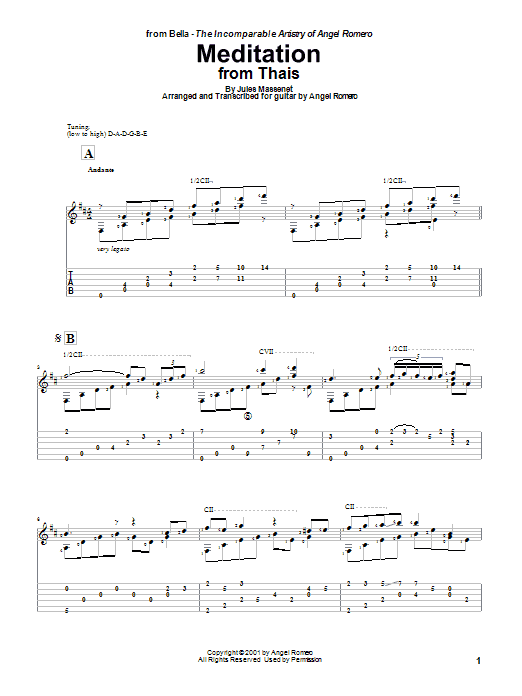 Angel Romero Meditation sheet music notes and chords arranged for Solo Guitar