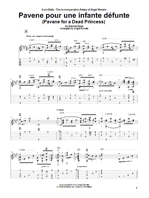 Angel Romero Pavane Pour Une Infante Defunte (Pavane For A Dead Princess) sheet music notes and chords arranged for Solo Guitar
