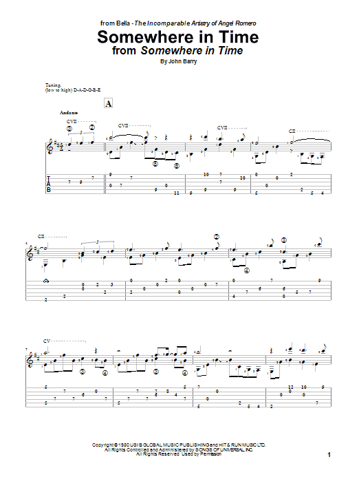Angel Romero Somewhere In Time sheet music notes and chords arranged for Solo Guitar