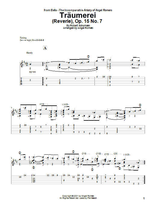 Angel Romero Traumerei (Reverie), Op. 15 No. 7 sheet music notes and chords arranged for Solo Guitar