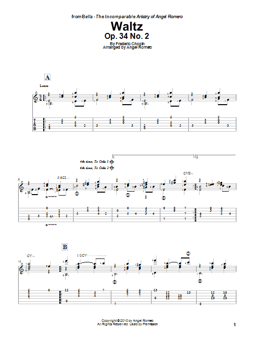 Angel Romero Waltz, Op. 34 No. 2 sheet music notes and chords arranged for Solo Guitar