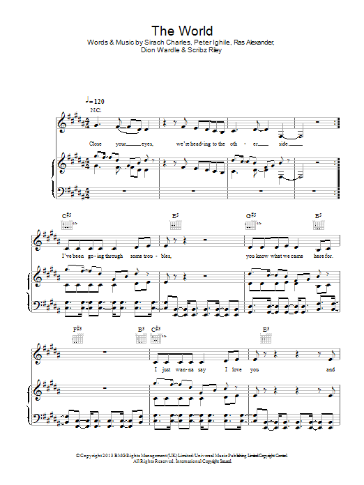 Angel The World sheet music notes and chords arranged for Piano, Vocal & Guitar Chords