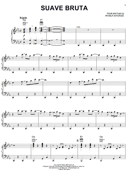 Angela González Suave Bruta sheet music notes and chords arranged for Piano, Vocal & Guitar Chords (Right-Hand Melody)
