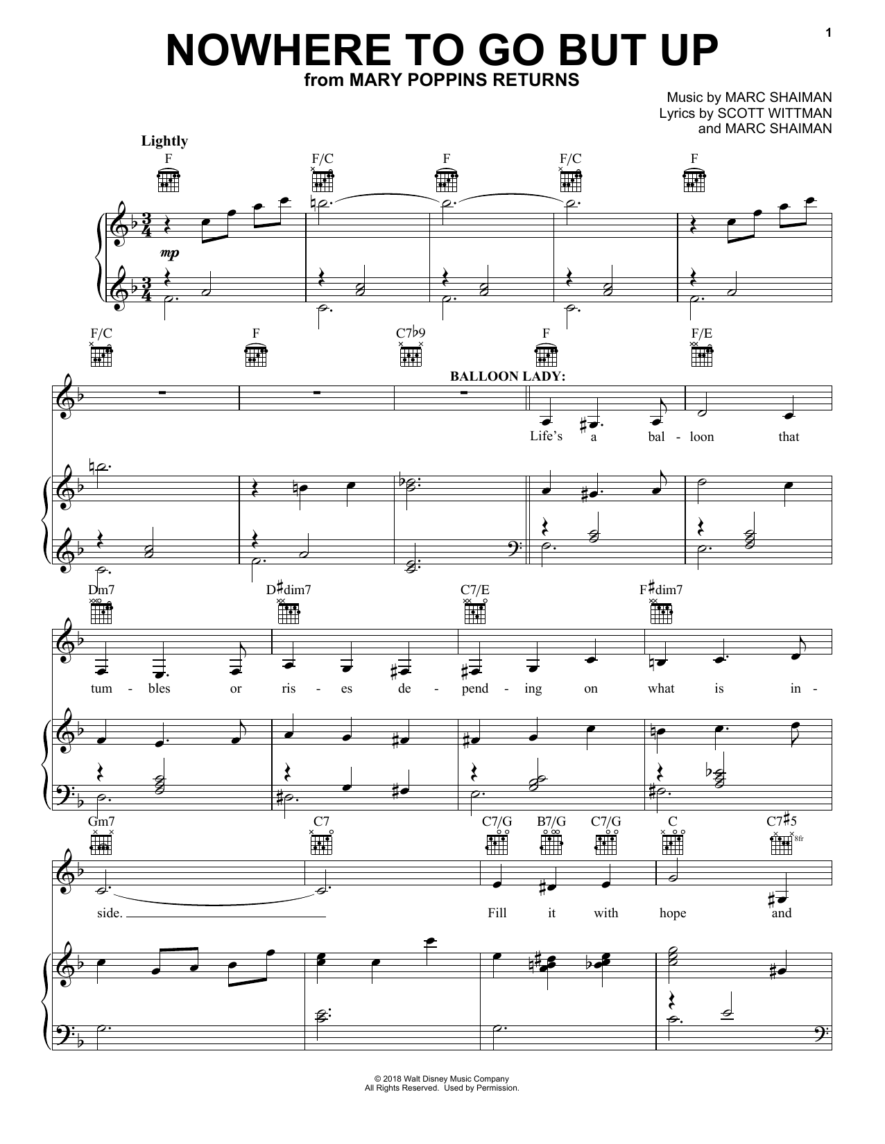 Angela Lansbury & Company Nowhere To Go But Up (from Mary Poppin's Returns) sheet music notes and chords arranged for Piano Solo