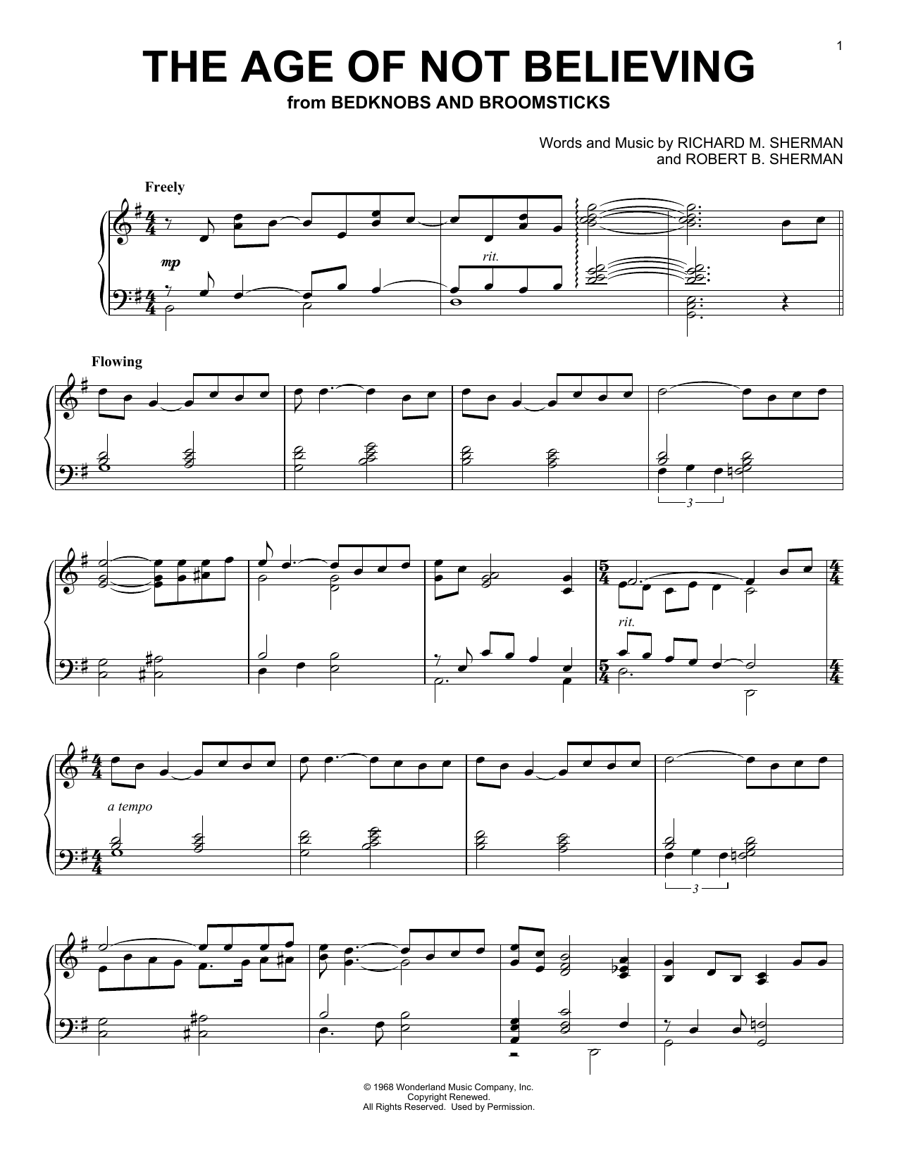 Angela Lansbury The Age Of Not Believing (from Bedknobs And Broomsticks) sheet music notes and chords arranged for Piano Solo