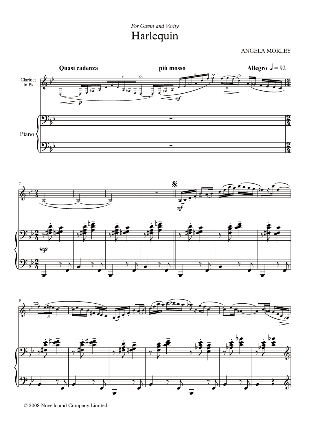 Angela Morley Harlequin (score and parts) sheet music notes and chords arranged for Clarinet Solo